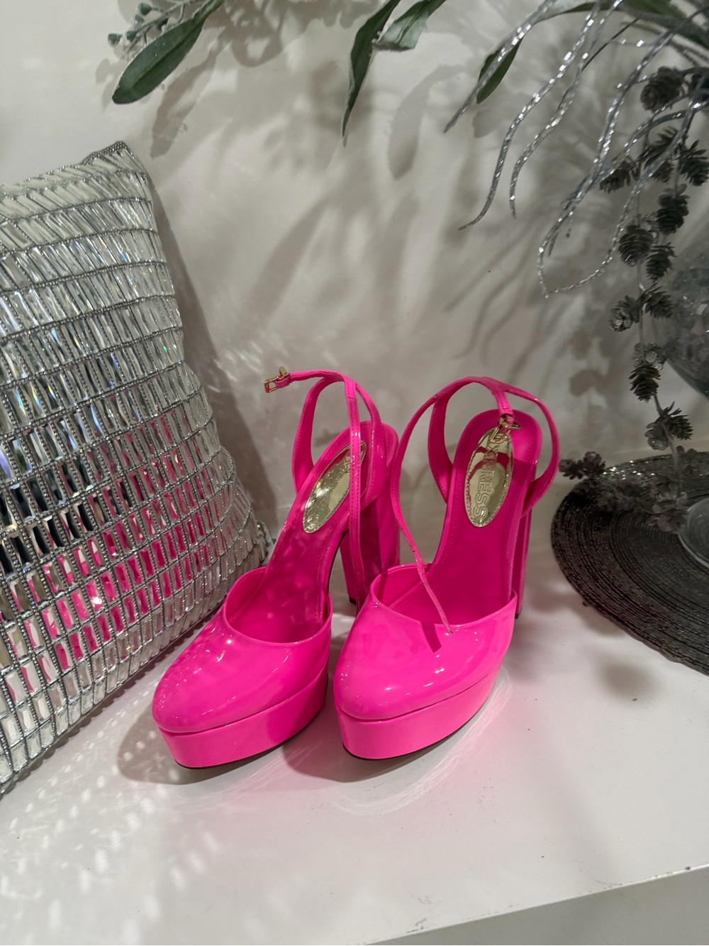 Express Hot Pink Patent Platform Slingback Heels - Picture 5 of 5